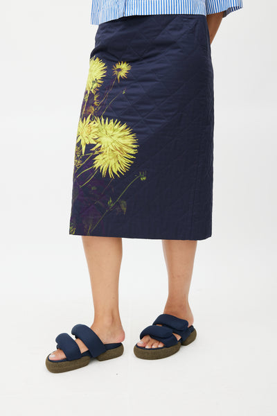 Dries Van Noten // Navy & Yellow Floral Quilted Skirt – VSP