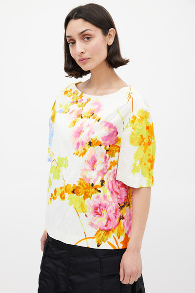 【美品】Dries van noten flower print tops Dries Van Noten // Orange Floral Geometric Print Shirt – VSP