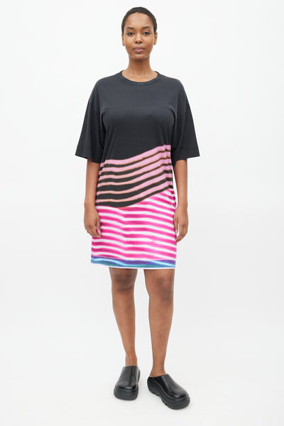 x Len Lye SS 2021 Black & Multi Stripe T-Shirt Dress