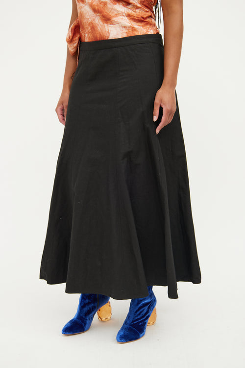 Dries Van Noten Black Flowy Midi Skirt