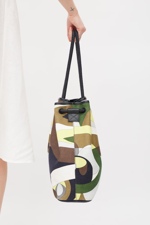 Emilio Pucci Green & Multicolour Canvas Printed Tote Bag