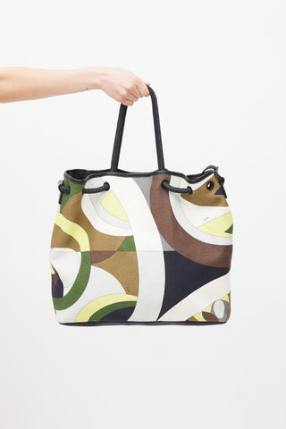 Emilio Pucci Green & Multicolour Canvas Printed Tote Bag