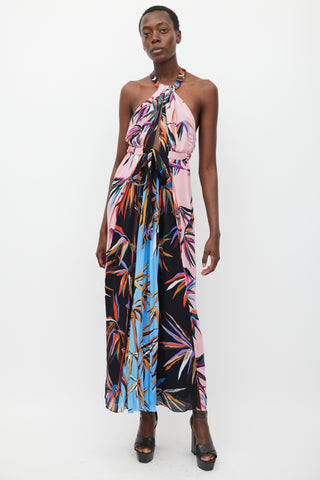Emilio Pucci Pink & Multicolour Silk Printed Halter Dress