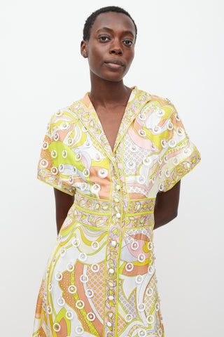 Emilio Pucci Yellow & Multicolour Printed Embellished Dress