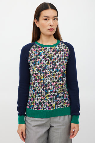Erdem Navy & Multicolour Silk Floral Houndstooth Sweater