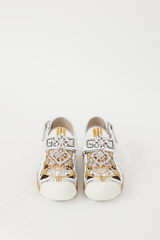 Gucci White & Multicolour Tinsel Mesh Jewel Sandal