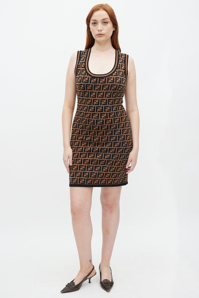 Fendi // Brown & Black FF Monogram Intarsia Knit Dress  VSP Consignment