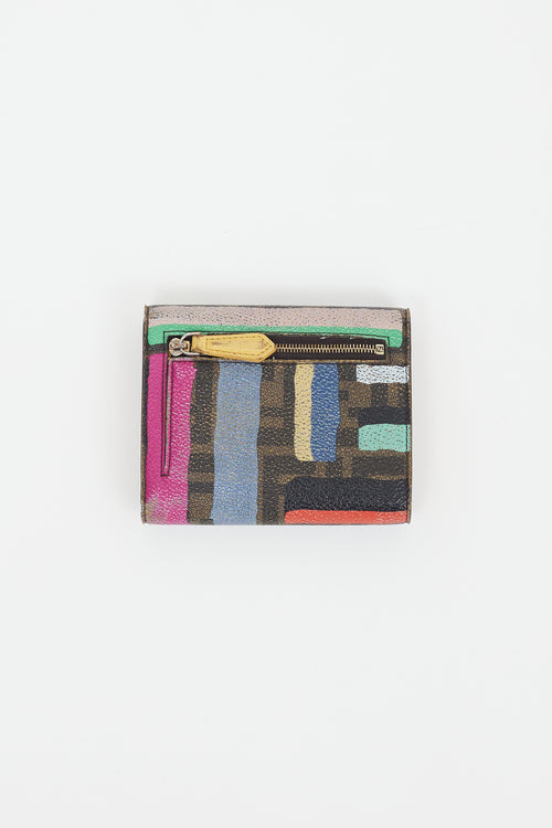 Fendi Brown & Multicolour Printed Coated Canvas Trifold Wallet