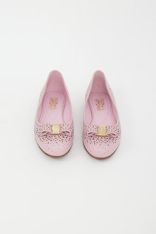 Ferragamo Pink Leather Star Cut Out Flats