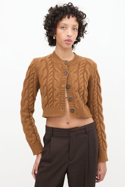 Frame // Brown Wool Cable Knit Cropped Cardigan – VSP Consignment