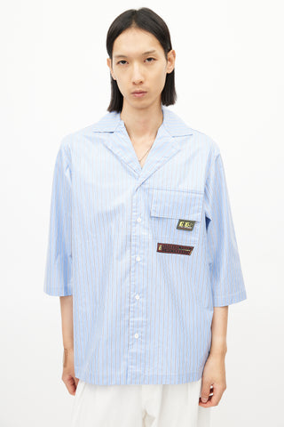 GCDS Blue & White Stripe Coated Shirt