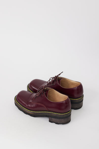 Gabriela Hearst // Burgundy Leather Platform Square Toe Derby
