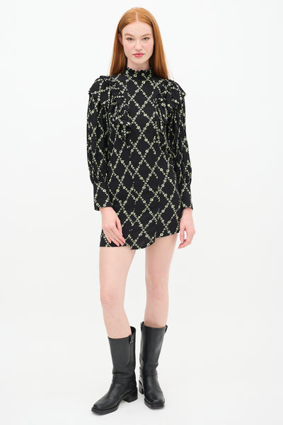 ganni green and black dress // & Floral Ruffle – VSP Consignment Christmas maxi dresses