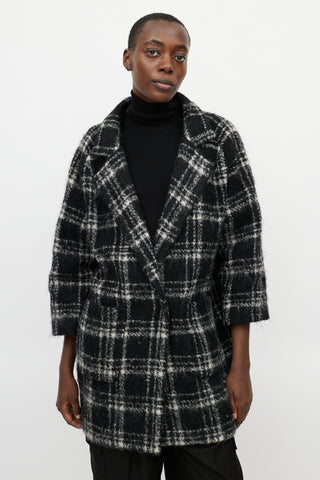 Ganni check shop wool coat