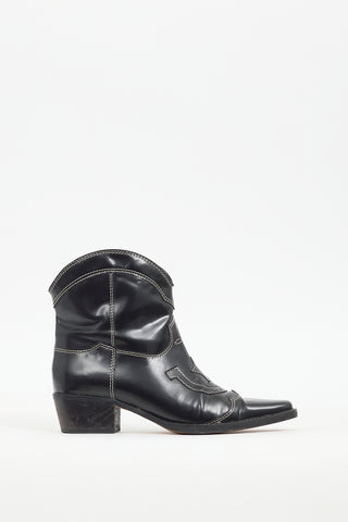 Ganni // Black Leather Embroidered Western Boot – VSP Consignment