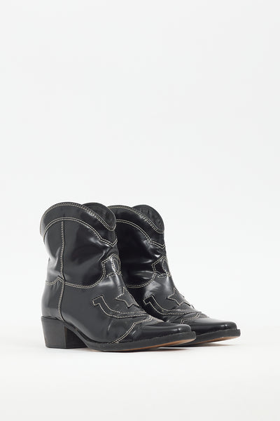 Ganni // Black Leather Embroidered Western Boot – VSP Consignment