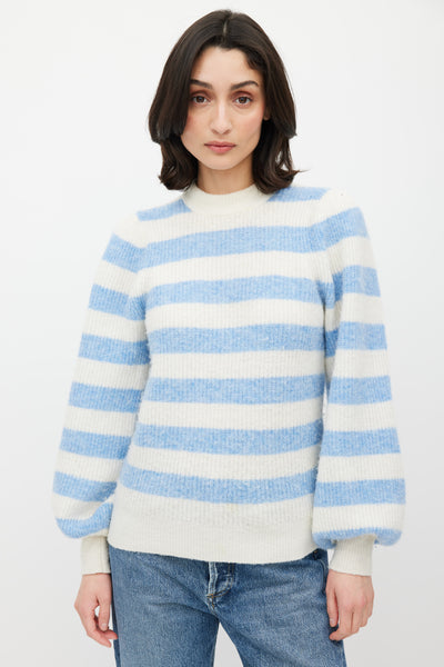 Ganni // White Blue Knit Stripe Sweater – VSP Consignment