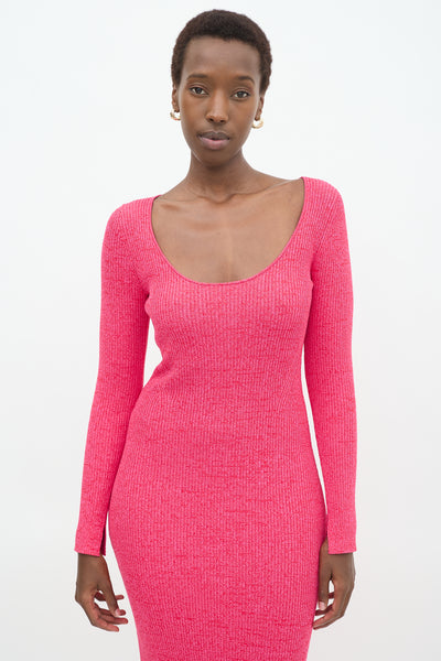 Midi Dress Ganni Knit Dress Ganni // Pink Marled Ribbed Knit Midi