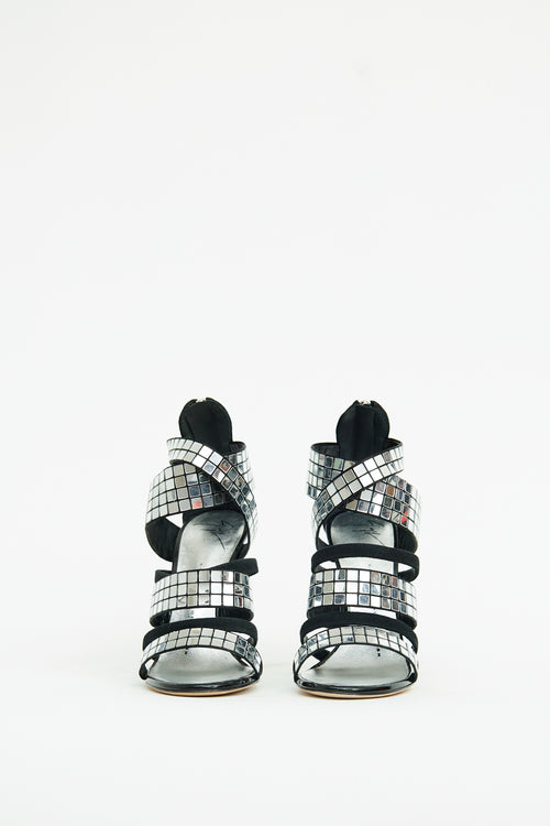 Giuseppe Zanotti Silver & Black Mirror Sandal
