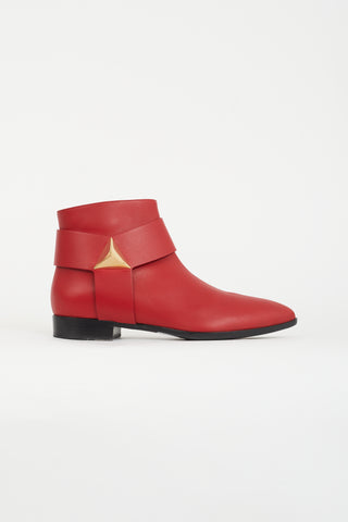Giuseppe Zanotti Red & Gold Pyramid Stud Ankle Boot