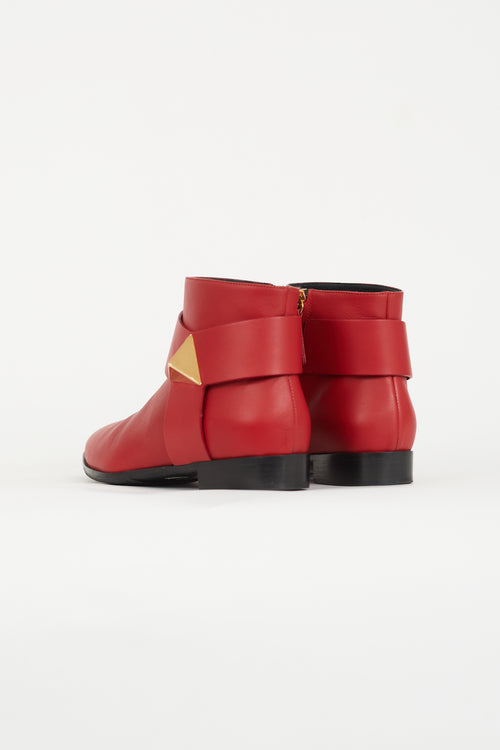 Giuseppe Zanotti Red & Gold Pyramid Stud Ankle Boot