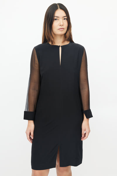 Black Sheer Long Sleeve Midi Dress