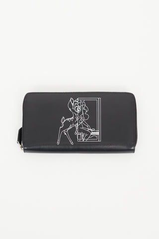 x Disney Black Leather Bambi Print Zip Wallet