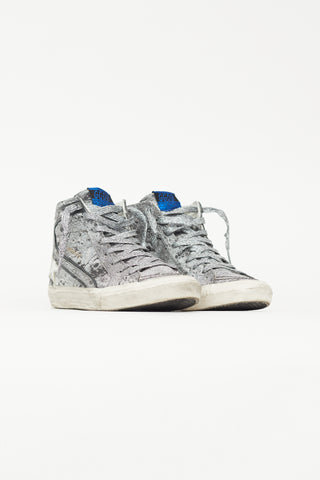 Golden Goose Silver Leather Tonal Lace Slide Sneaker