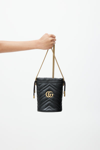 Black Gold GG Marmont Leather Bucket Bag