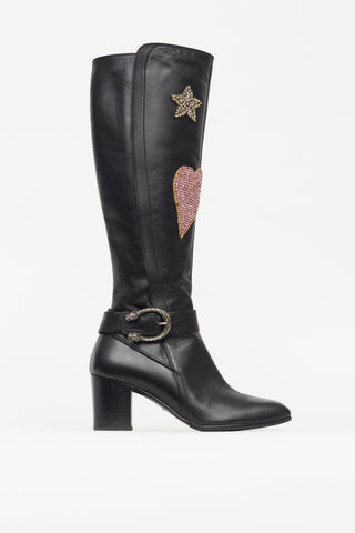 Gucci Black Leather Dionysus Star & Moon Boot