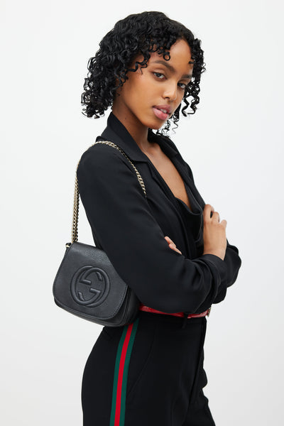 Gucci soho black leather shoulder bag with chain strap online