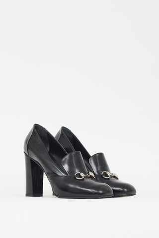 Gucci Black & Silver Hardware Leather Loafer Heel