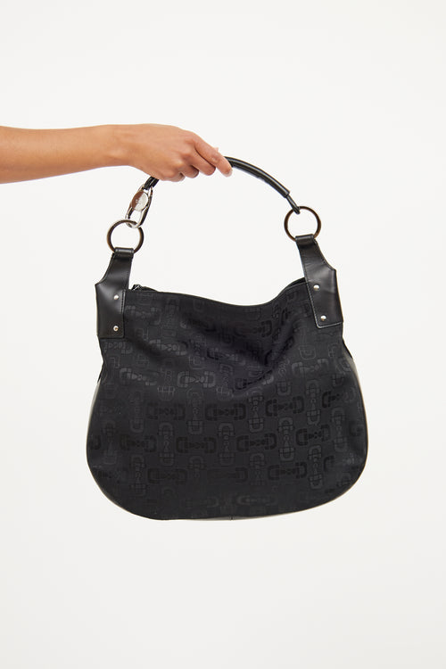 Gucci Black Canvas Horsebit Shoulder Bag
