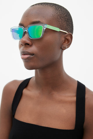 Gucci Blue Iridescent GG0975S Mirrored Square Sunglasses