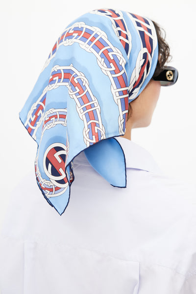 Gucci // Blue Silk Interlocking GG Web Stripe Scarf – VSP Consignment