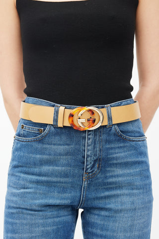 Gucci Brown & Gold Leather Logo Belt
