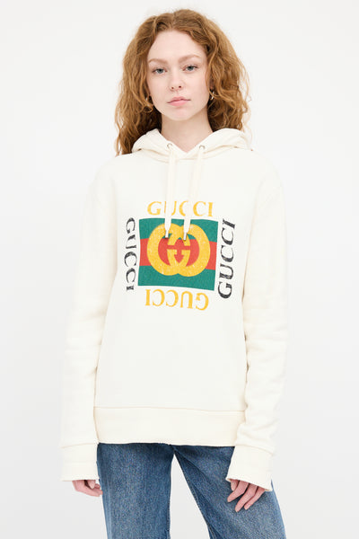 Gucci // Cream Multicolour GG Logo Hoodie – VSP Consignment