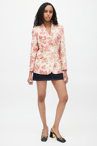 Gucci Cream & Red Floral Linen Double Breasted Blazer