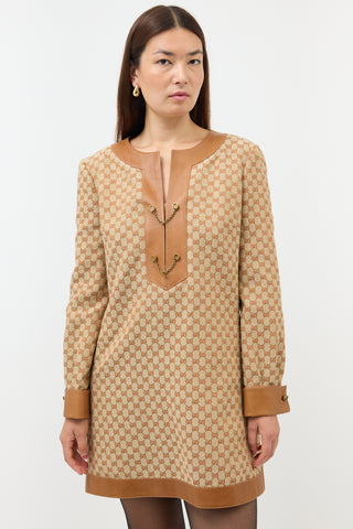 Gucci // Linen GG Leather Trim Dress VSP Consignment Gucci // Linen GG Leather Trim Dress VSP Consignment