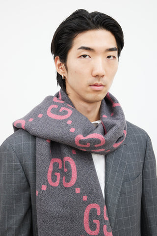 Pink Gucci Jacquard Scarf Grey Grey Gucci Scarf NEW GUCCI SCARF