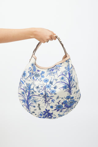 Gucci White & Blue Canvas Flora Wave Shoulder Bag