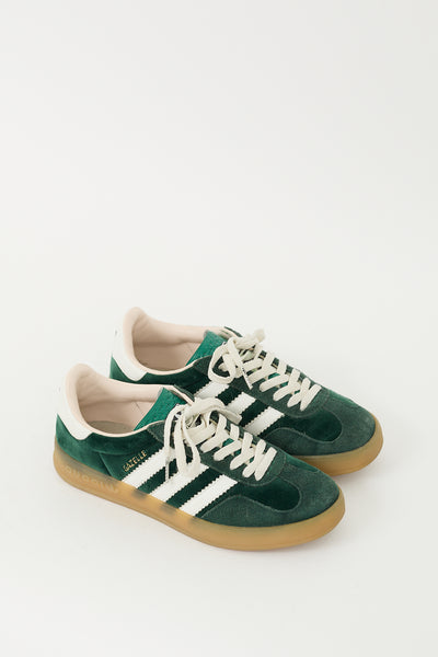 adidas gazelle silver green womens Gucci // X Adidas Green Velvet & Suede Gazelle Sneaker – VSP Consignment