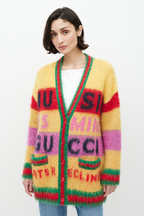 Gucci Yellow & Multicolour Mohair Striped Cardigan