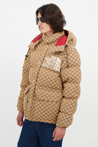 Gucci x The North Face Beige Cotton Canvas Logo Monogram Hooded Puffer  Jacket S Gucci
