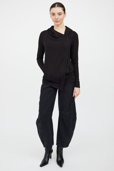 トップス Helmut Lang Asymmetric Zip Hoodie Black HelmutLang-Blk-Hood-LS-