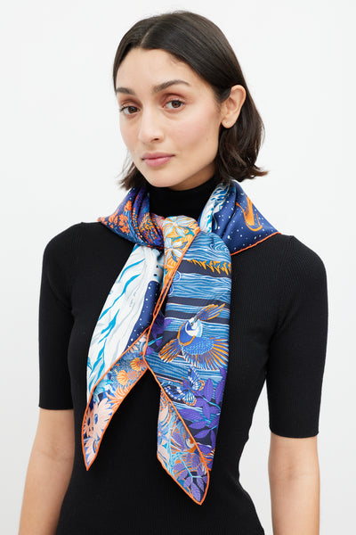 Hermès // Blue & Multicolour Into The Canadian Wild 90 Scarf – VSP
