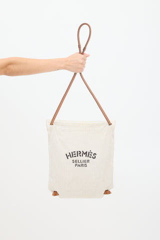 Hermès // Cream Brown Canvas Swift Leather Aline Grooming Bag