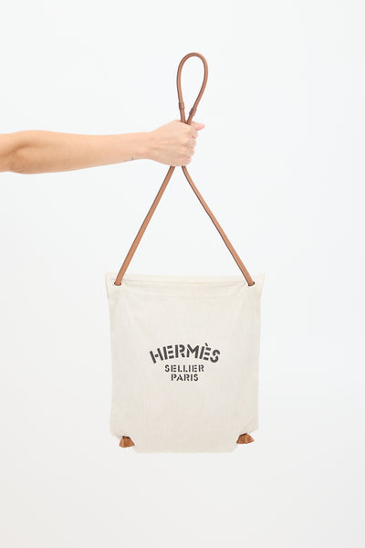 Hermès // Cream Brown Canvas Swift Leather Aline Grooming Bag