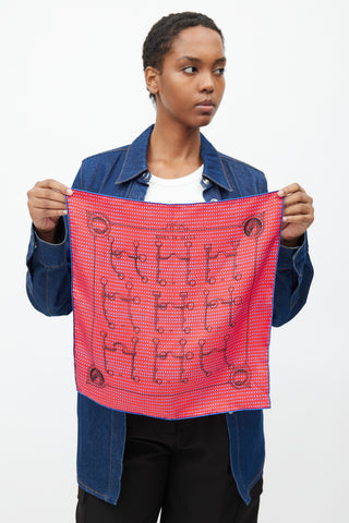 Hermès Red & Blue Silk Mors de Selle Print 40 Scarf