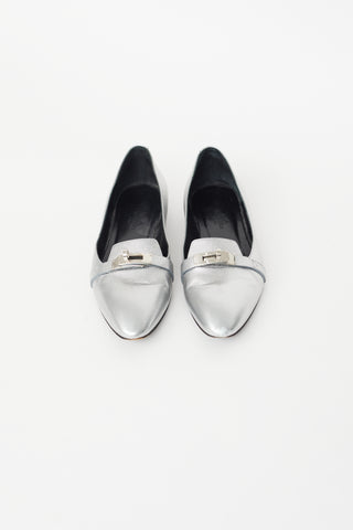 Hermès Silver Leather Kelly Ballet Flat